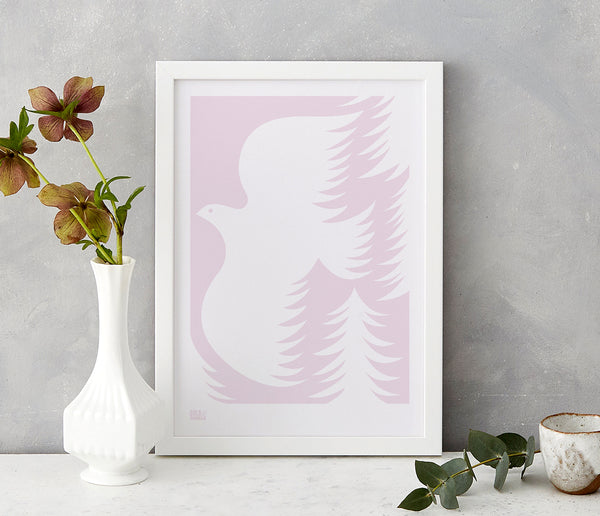 'Forest Dove' Art Print in Blush Pink