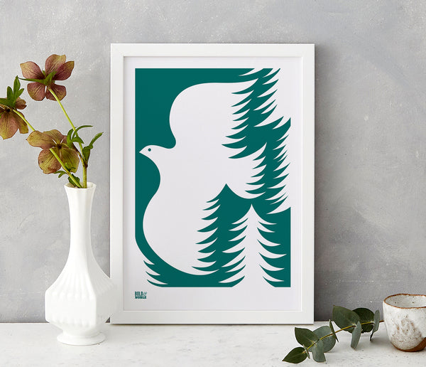 'Forest Dove' Art Print in Deep Sea Green