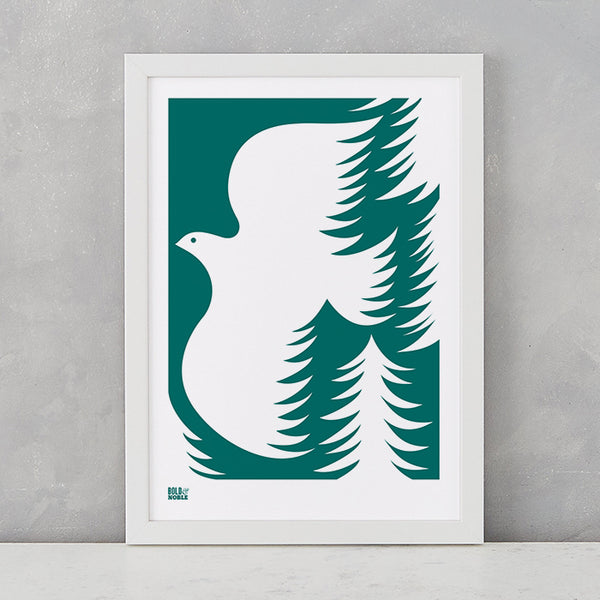 'Forest Dove' Art Print in Deep Sea Green