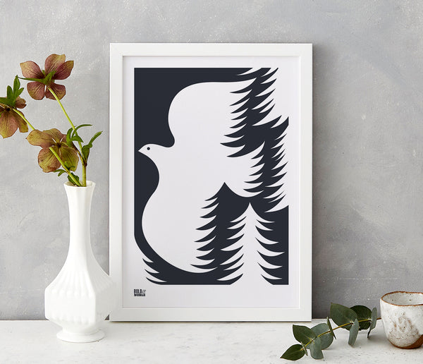 'Forest Dove' Art Print in Soft Black