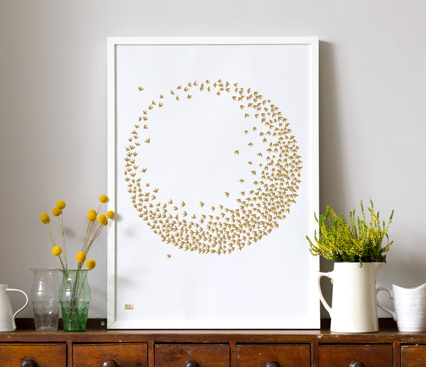 Wall Art ideas: Economical Screen Prints, Flocking Birds in Bronze