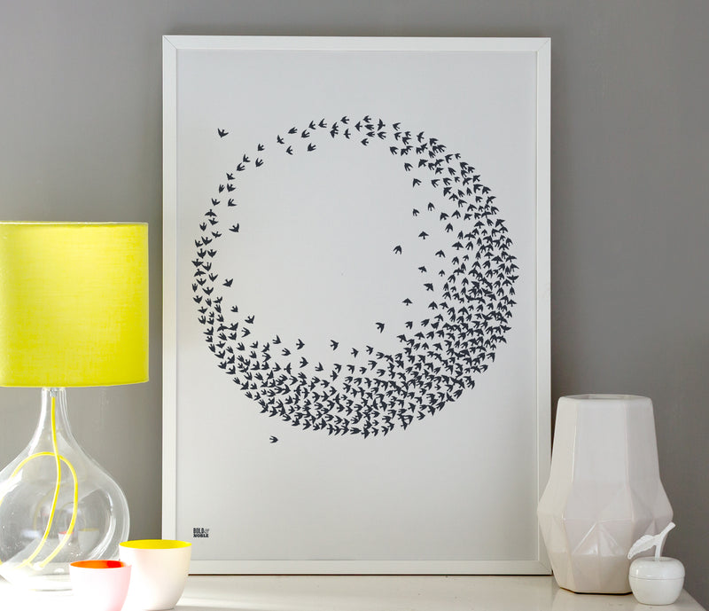 Wall Art ideas: Economical Screen Prints, Flocking Birds in Sheer Slate