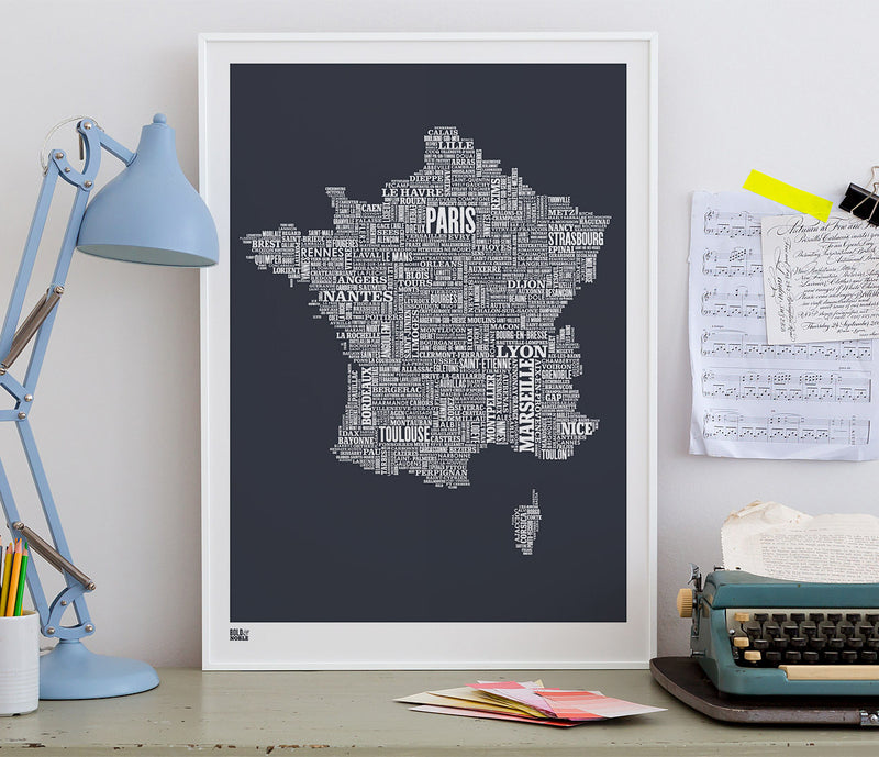Wall Art ideas: Economical Screen Prints, France Type Map in sheer slate