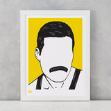 Freddie Mercury screen print in Yellow, on recycled card, delivered worldwide