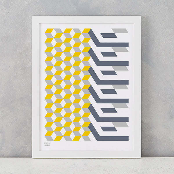 Geometric Cube Art Print, Screen Printed in the UK, deliver worldwide