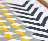 Close up of Geometric Chevron in Yellow and Grey
