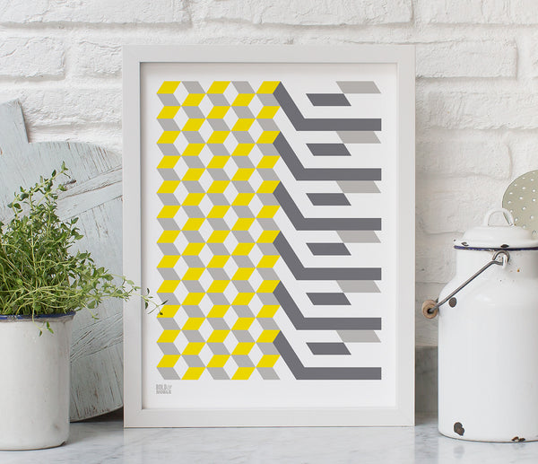 Geometric Cube Art Print Design, Modern Print Designs for the Home