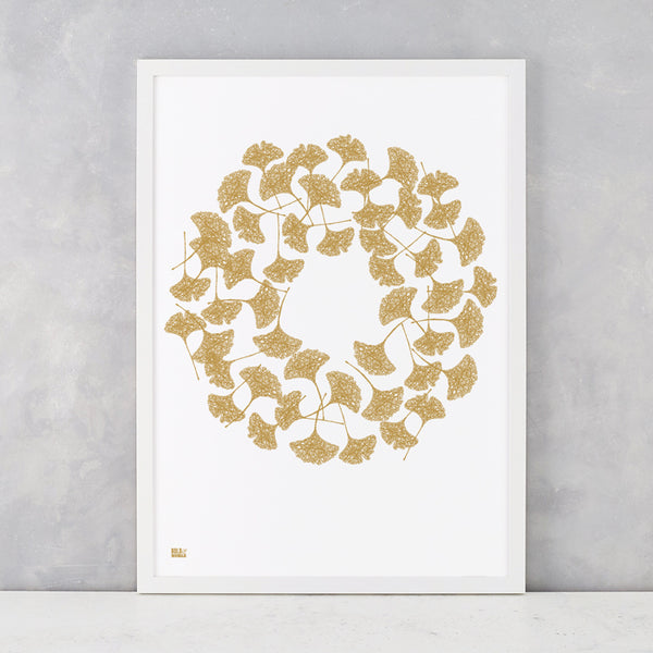 Gingko Leaves in Bronze, screen printed on recycled card, delivered worldwide