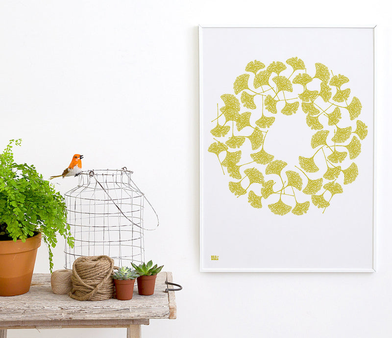 Wall Art ideas: Economical Screen Prints, Ginkgo Leaves in Yellow Moss