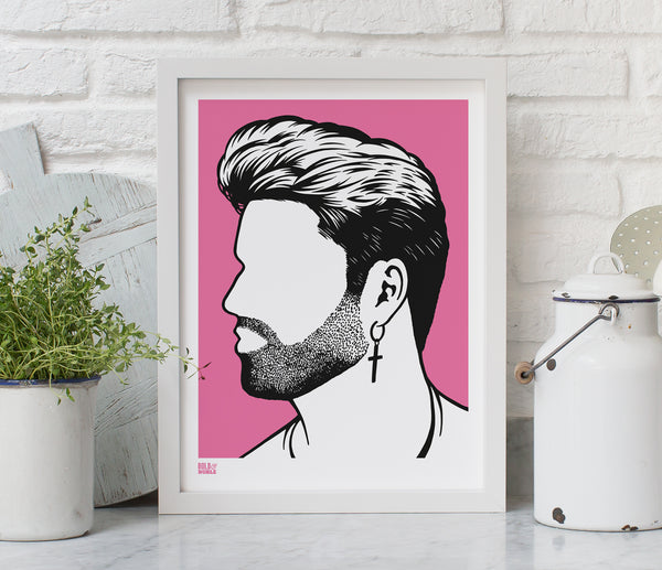 Wall Art ideas: Economical Screen Prints, George Michael print in pink