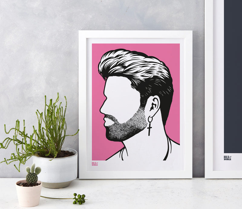 Pictures and Wall Art, Screen Printed George Michael print in pink