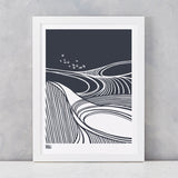 Harvest Field Swallows Art Print, Screen Printed in the UK, deliver worldwide