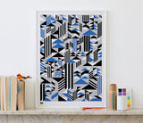 Pictures and Wall Art, Screen Printed Higher Geometric Screen Print in Blue and Grey