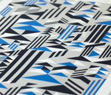 Close up of Higher Geometric Shapes in blue and grey, screen printed poster