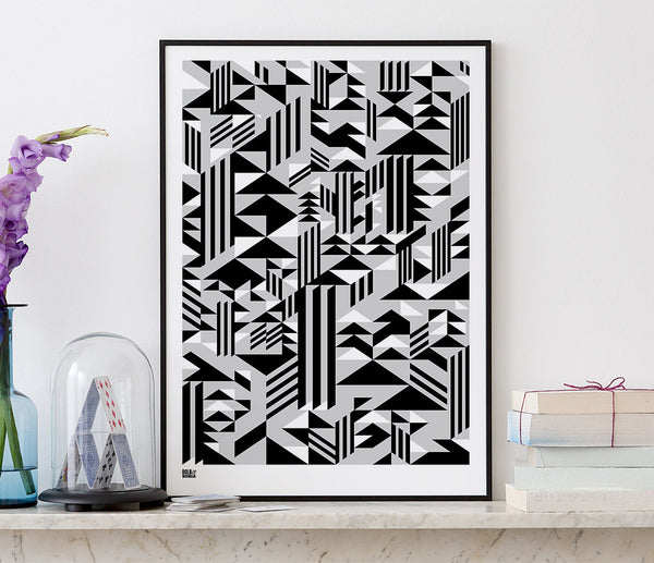 Wall Art ideas: Economical Screen Prints, Higher Geometric Screen Print in black and grey