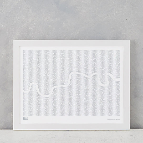 London History TImeline Print in Warm Grey, screen printed on recycled card, deliver worldwide