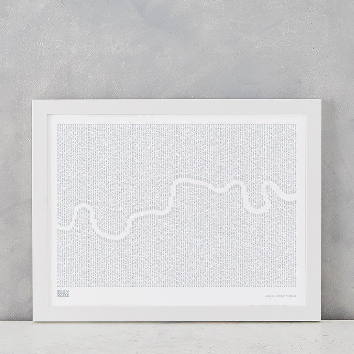 London History TImeline Print in Warm Grey, screen printed on recycled card, deliver worldwide
