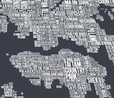 Close up of Hong Kong Type Map in Sheer Slate, screen printed poster