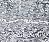 Close up of London and Beyond Type Map print in sheer slate
