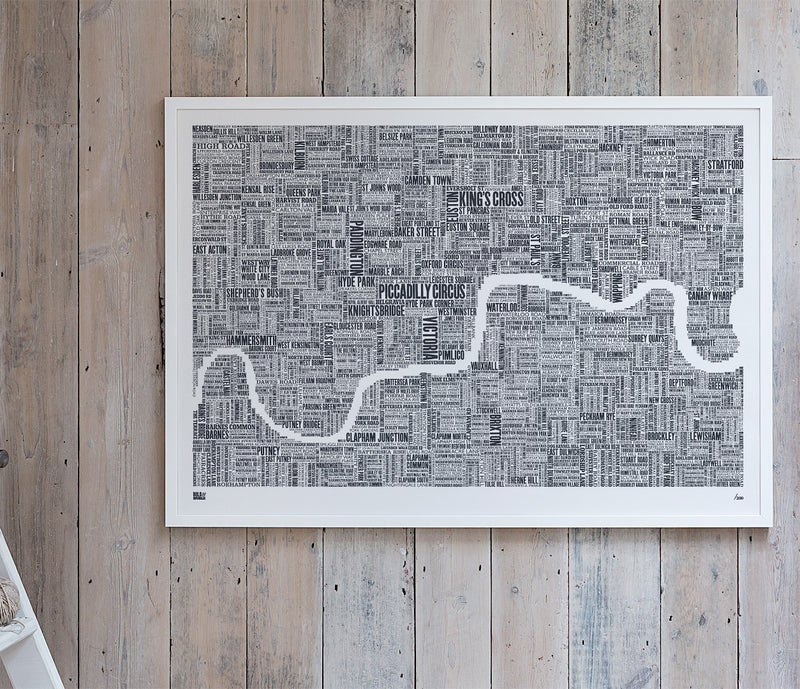 Wall Art Ideas: Economical Screen Prints, London Type Map Limited Edition XL in sheer slate