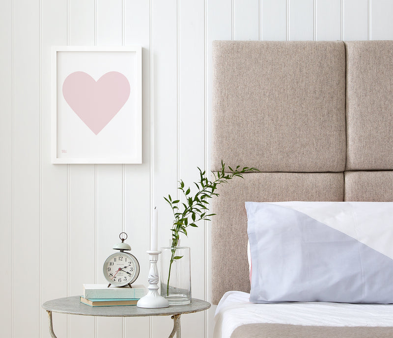 Love Heart Print, Pink Blush on White