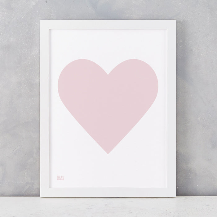 Love Heart Print, Pink Blush on White