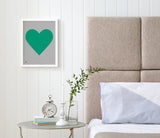 Love Heart Print, Emerald Green on Dark Grey