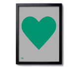 Love Heart Print, Emerald Green on Dark Grey