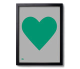 Love Heart Print, Emerald Green on Dark Grey