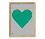 Love Heart Print, Emerald Green on Dark Grey