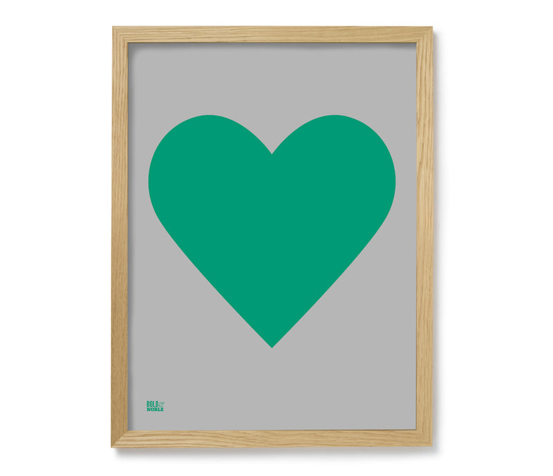 Love Heart Print, Emerald Green on Dark Grey