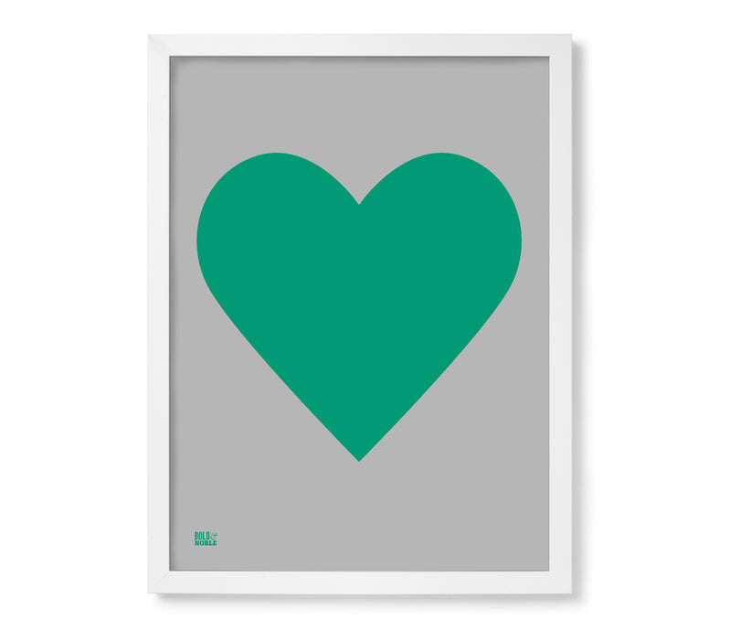 Love Heart Print, Emerald Green on Dark Grey