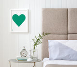 Love Heart Print, Emerald Green on White