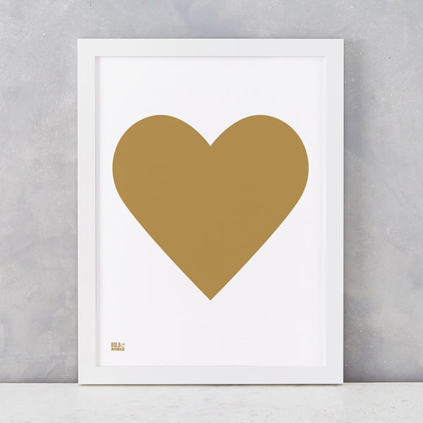 Love Heart Print, Gold on White