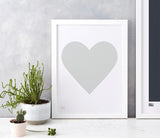 Love Heart Print, Light Grey on White