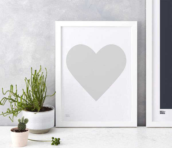 Love Heart Print, Light Grey on White