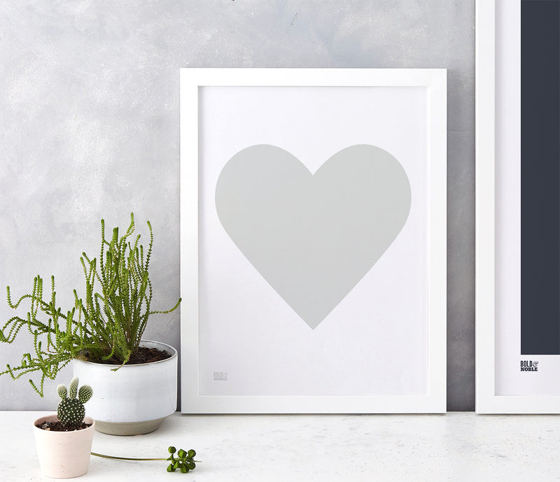 Love Heart Print, Light Grey on White