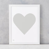 Love Heart Print, Light Grey on White