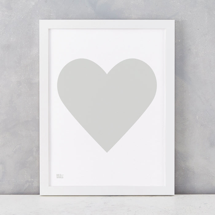 Love Heart Print, Light Grey on White