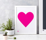 Love Heart Print, Neon Pink on White