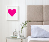 Love Heart Print, Neon Pink on White