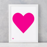 Love Heart Print, Neon Pink on White