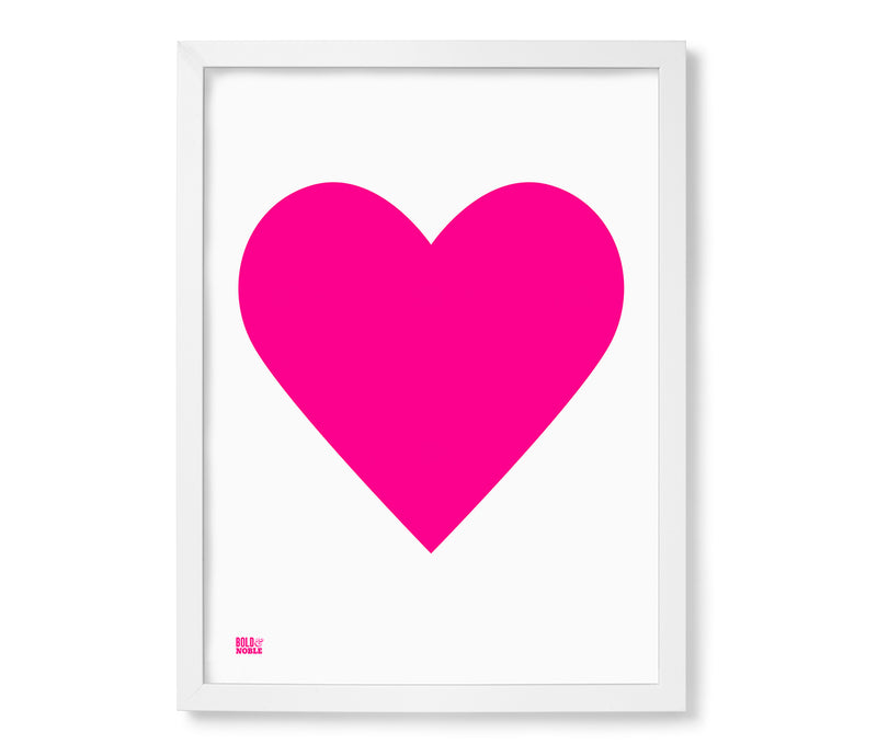Love Heart Print, Neon Pink on White – Bold & Noble