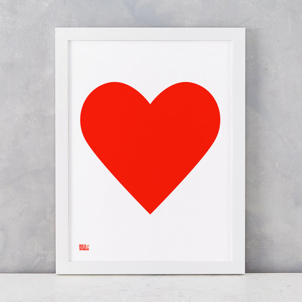 Love Heart Print, Neon Red on White