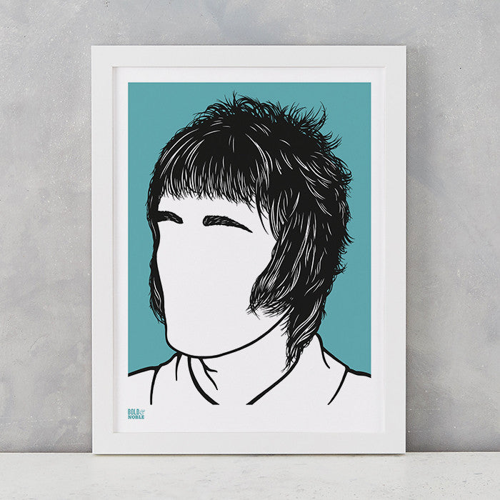 Liam Gallagher Oasis Print in Blue, screen printed on recycled card, deliver worldwide