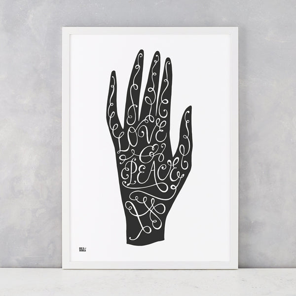 'Love & Peace Hand' Art Print in Soft Black