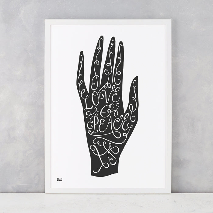 'Love & Peace Hand' Art Print in Soft Black