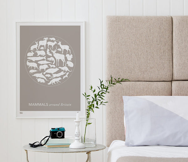 'Mammals Around Britain' Art Print in Warm Stone