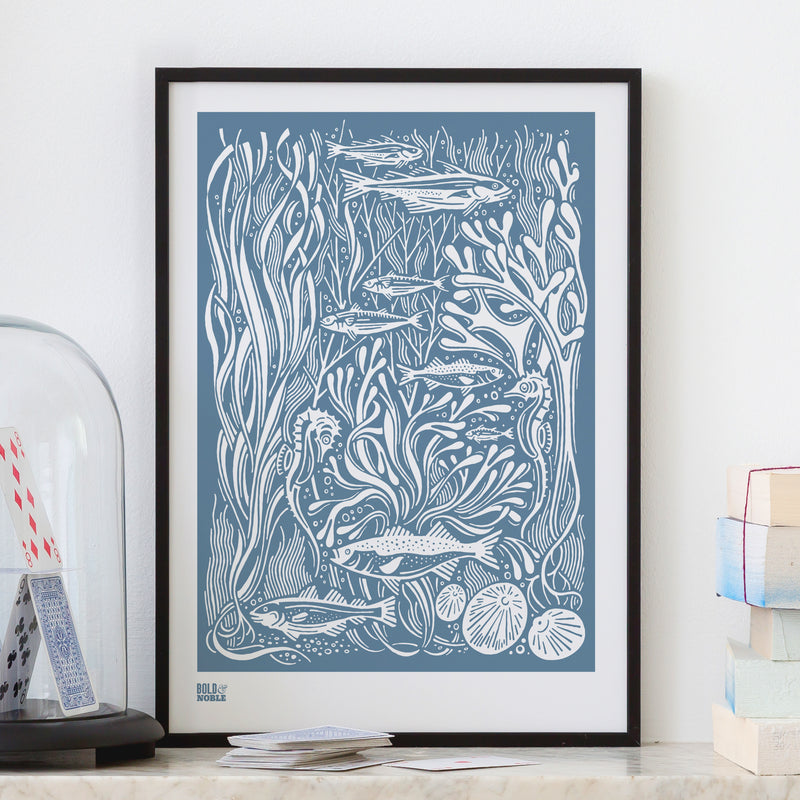 'Marine' Coastal Art Print in Blue Grey