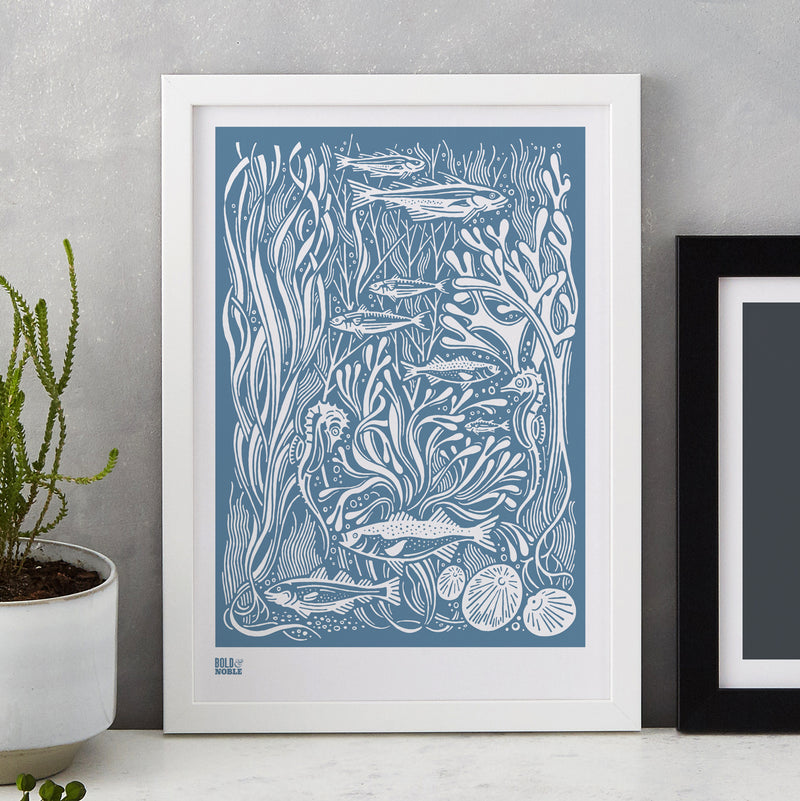 'Marine' Coastal Art Print in Blue Grey